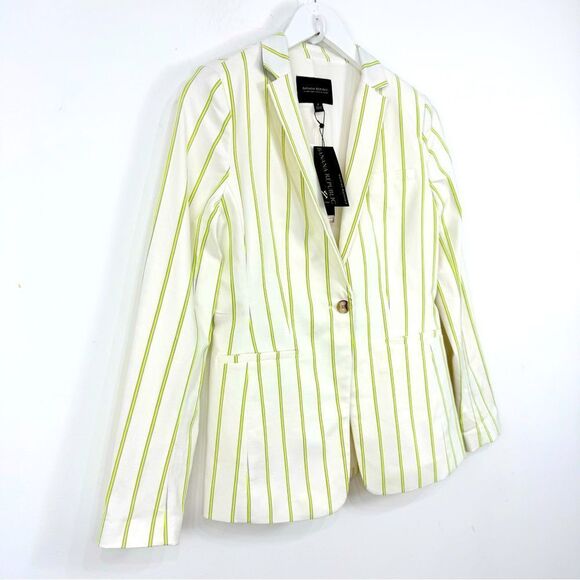 Banana Republic White Neon Yellow Vertical Pinstripe Long Lean Blazer Jacket NEW - Picture 4 of 16